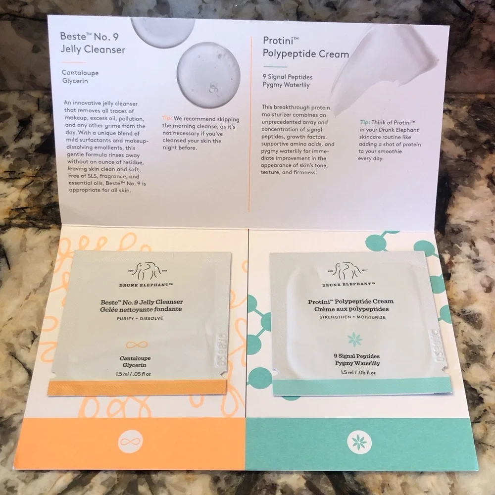 Drunk Elephant Set of 3 Sample Packs 1.5ml Each 6 Samples